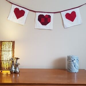 Queen Of Hearts Home Decor Banner 3 Heart Quilted Patchwork Handmade